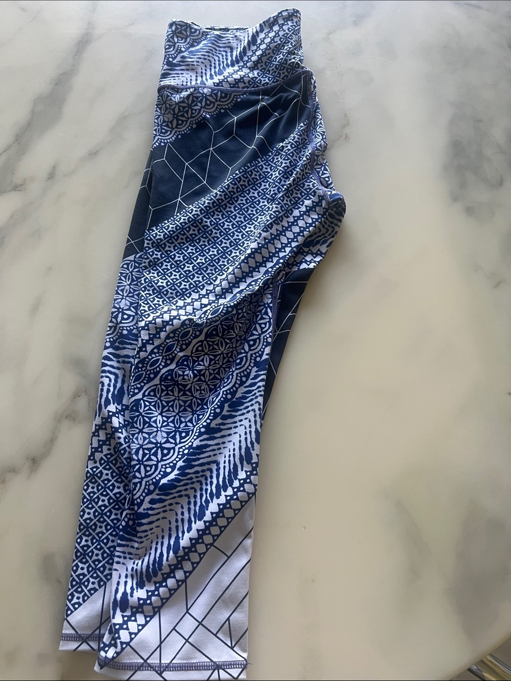 Athleta Navy & White Geometric Print Leggings